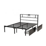 Artiss Double Bed Frame with Charging Station & Storage Drawers Metal - Front View