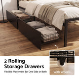 Artiss Double Bed Frame with Charging Station & Storage Drawers Metal - Rear View