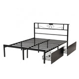 Artiss Queen Bed Frame with Charging Station & Storage Drawers Metal - Front View
