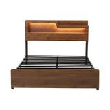 Artiss Double Bed Frame Metal with Charging Station LED Light Storage Shelf - Front View