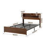 Artiss Double Bed Frame Metal with Charging Station LED Light Storage Shelf - Side View
