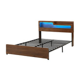 Artiss Double Bed Frame Metal with Charging Station LED Light Storage Shelf - Top-Down View