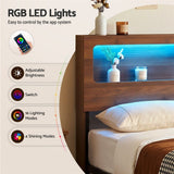 Artiss Double Bed Frame Metal with Charging Station LED Light Storage Shelf - Rear View