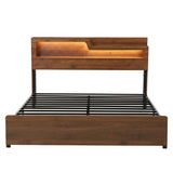 Artiss King Bed Frame Metal with Charging Station LED Light Storage Shelf - Front View