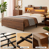 Artiss King Bed Frame Metal with Charging Station LED Light Storage Shelf - Low Angle