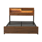 Artiss Queen Bed Frame Metal with Charging Station LED Light Storage Shelf - Front View