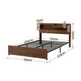 Artiss Queen Bed Frame Metal with Charging Station LED Light Storage Shelf - Side View