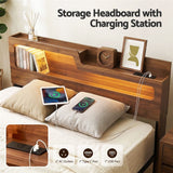 Artiss Queen Bed Frame Metal with Charging Station LED Light Storage Shelf - 45-Degree Angle
