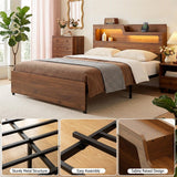 Artiss Queen Bed Frame Metal with Charging Station LED Light Storage Shelf - Low Angle