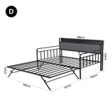 Artiss Bed Frame Double LED Metal Trundle Daybed with Charging Station TURN - Front View