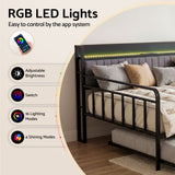 Artiss Bed Frame Double LED Metal Trundle Daybed with Charging Station TURN - 45-Degree Angle