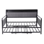 Artiss Bed Frame King Single LED Metal Trundle Daybed with Charging Station TURN