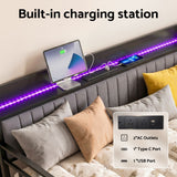 Artiss Bed Frame King Single LED Metal Trundle Daybed with Charging Station TURN - Rear View