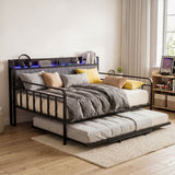 Artiss Bed Frame King Single LED Metal Trundle Daybed with Charging Station TURN - Low Angle