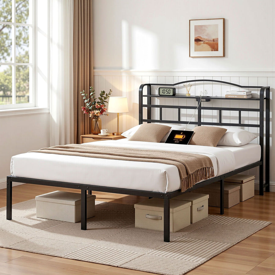Artiss Bed Frame Double Size with Charging Station WAVE