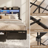 Artiss Bed Frame King with Charging Station Storage Organizer Drawers LED ZAC - Low Angle