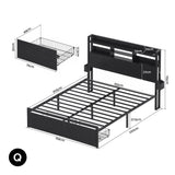 Artiss Bed Frame Queen with Charging Station Storage Organizer Drawers LED ZAC - Side View