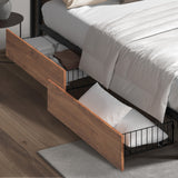 Oikiture 2x Bed Frame Storage Drawers with Wheels Metal Brown