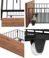 Oikiture 2x Bed Frame Storage Drawers with Wheels Metal Brown