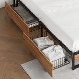 Oikiture 4x Bed Frame Storage Drawers with Wheels Metal Brown