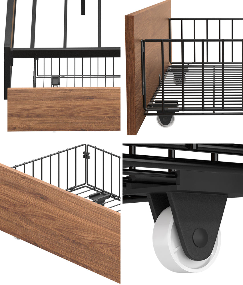 Oikiture 4x Bed Frame Storage Drawers with Wheels Metal Brown