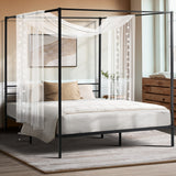 Oikiture Metal Canopy Bed Frame Double Size Platform - Close-Up Angle