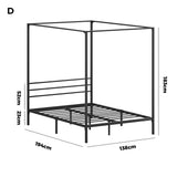Oikiture Metal Canopy Bed Frame Double Size Platform
