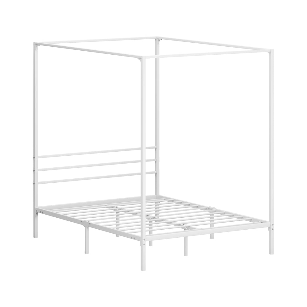 Oikiture Metal Canopy Bed Frame Double Size White