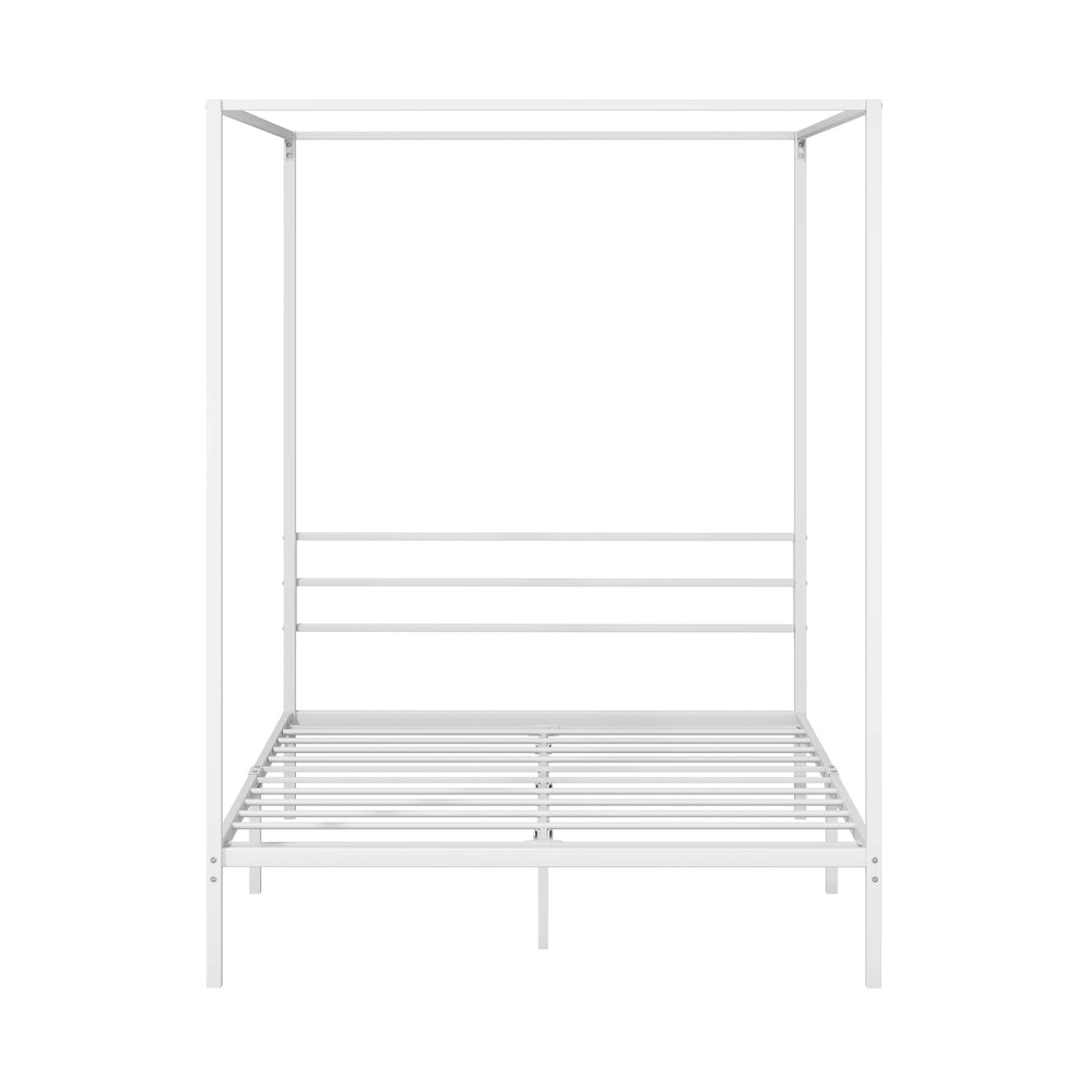 Oikiture Metal Canopy Bed Frame Double Size White