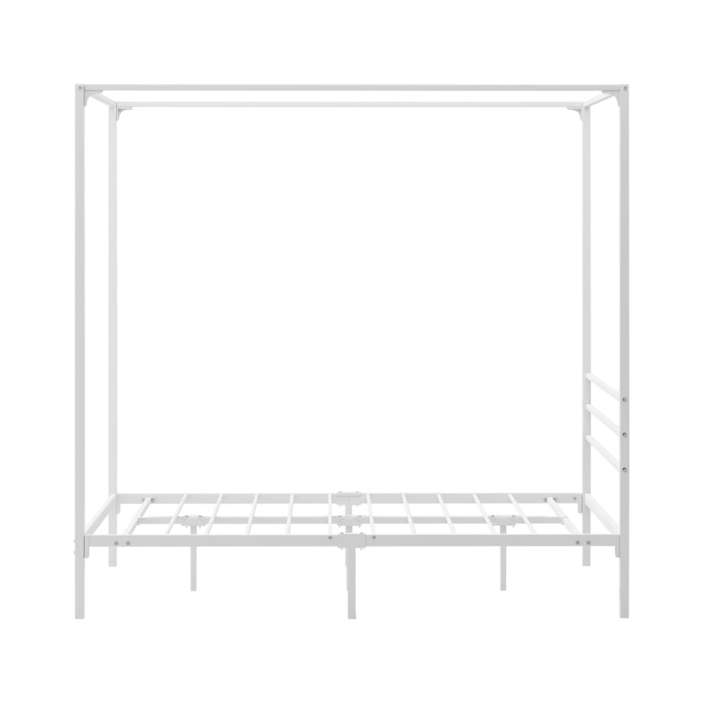 Oikiture Metal Canopy Bed Frame Double Size White