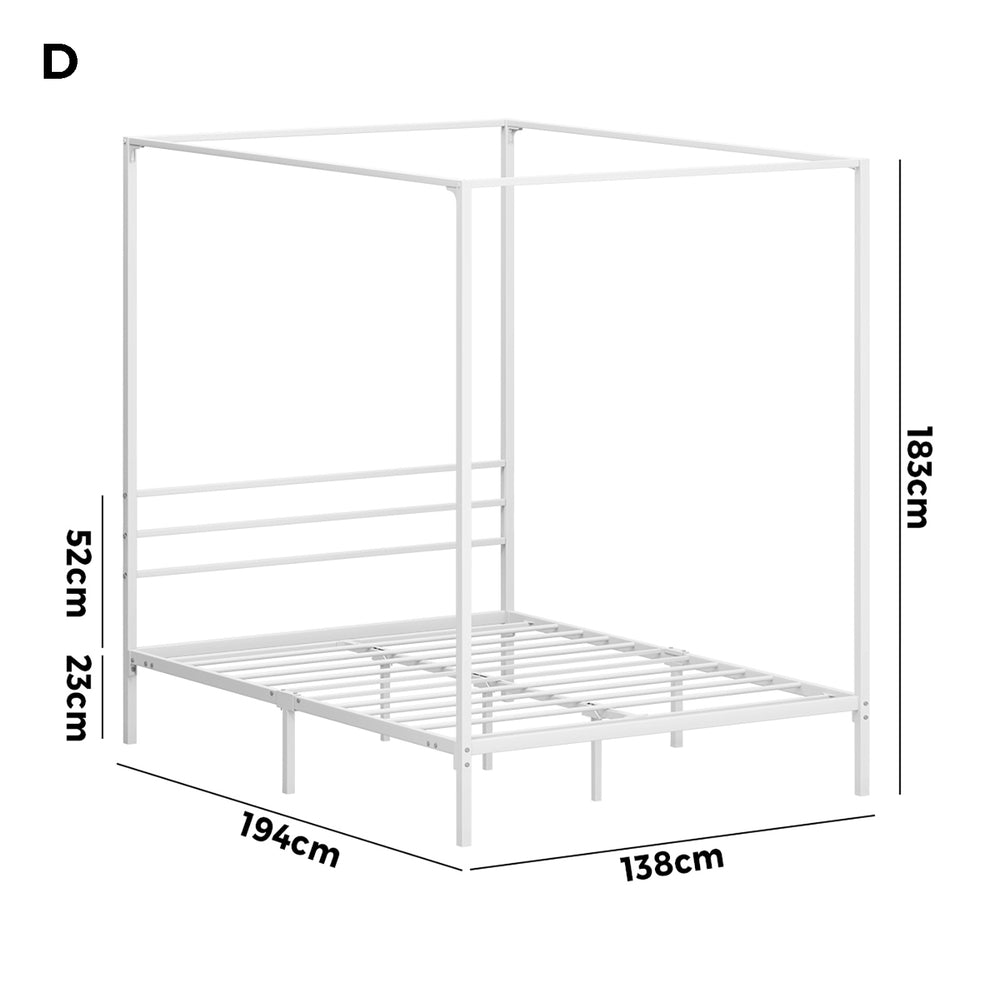 Oikiture Metal Canopy Bed Frame Double Size White