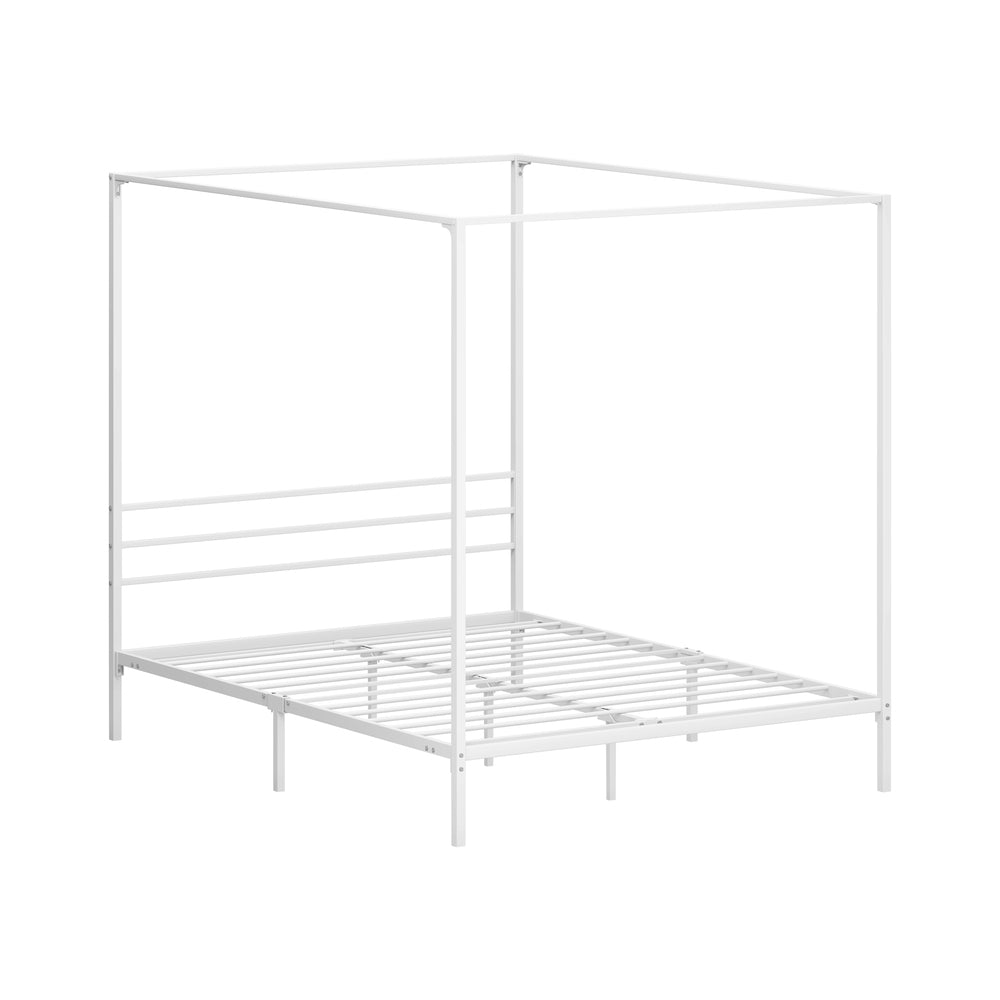 Oikiture Metal Canopy Bed Frame Queen Size White