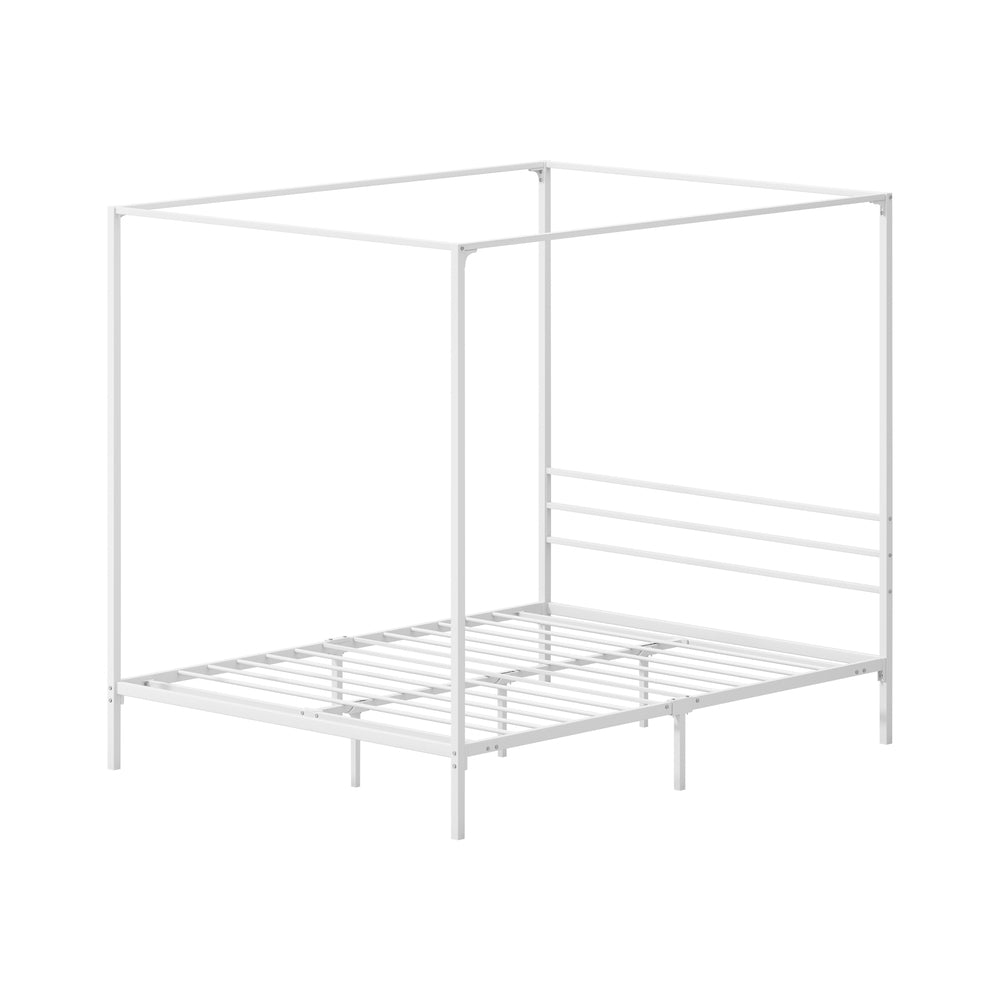 Oikiture Metal Canopy Bed Frame Queen Size White