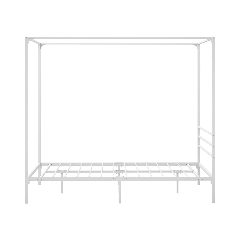 Oikiture Metal Canopy Bed Frame Queen Size White