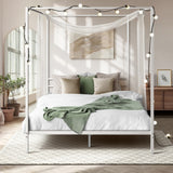 Oikiture Metal Canopy Bed Frame Queen Size White - Side View