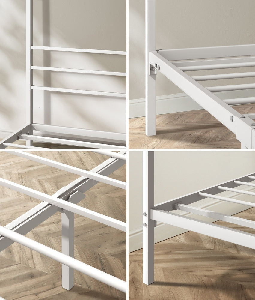 Oikiture Metal Canopy Bed Frame Queen Size White
