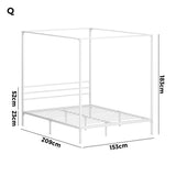 Oikiture Metal Canopy Bed Frame Queen Size White