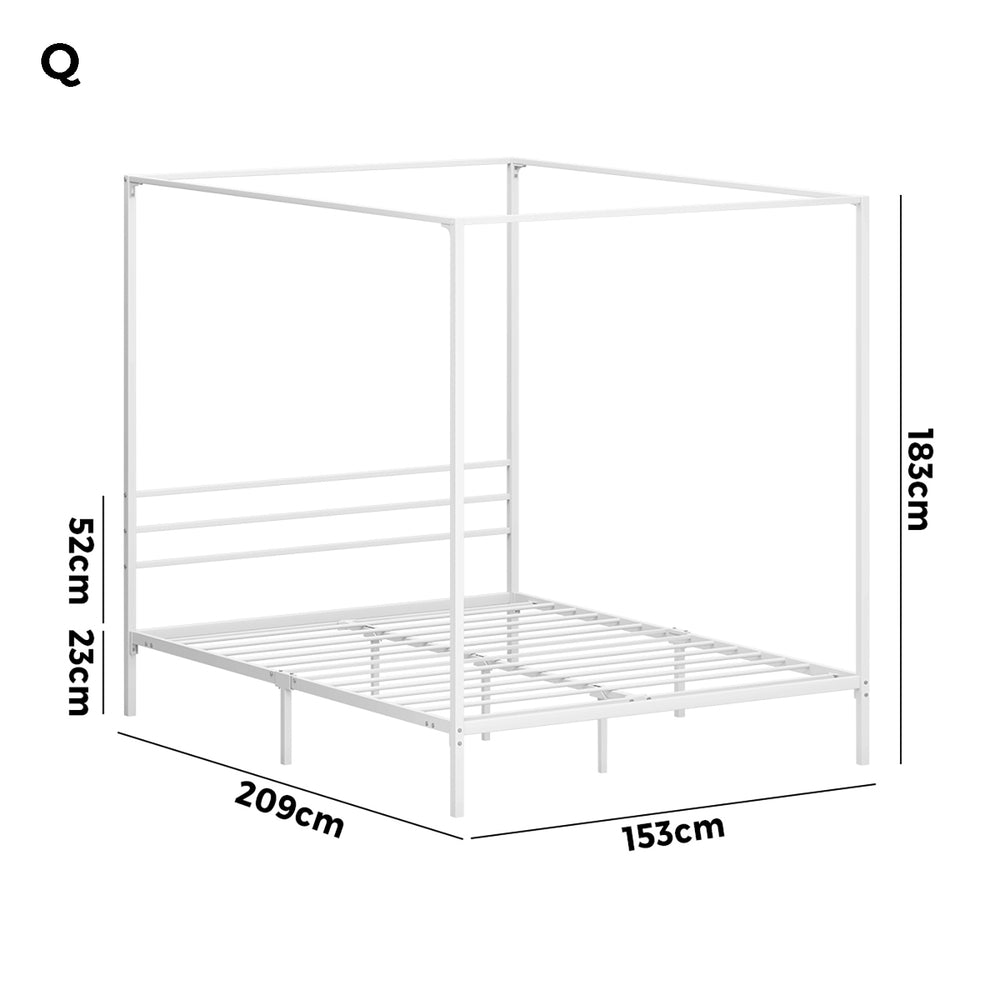 Oikiture Metal Canopy Bed Frame Queen Size White