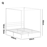 Oikiture Metal Canopy Bed Frame Queen Size White - Rear View