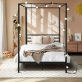 Oikiture Metal Canopy Bed Frame Single Size Platform - Rear View