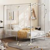 Oikiture Metal Canopy Bed Frame Single Size White