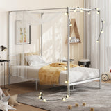 Oikiture Metal Canopy Bed Frame Single Size White - Extra Image