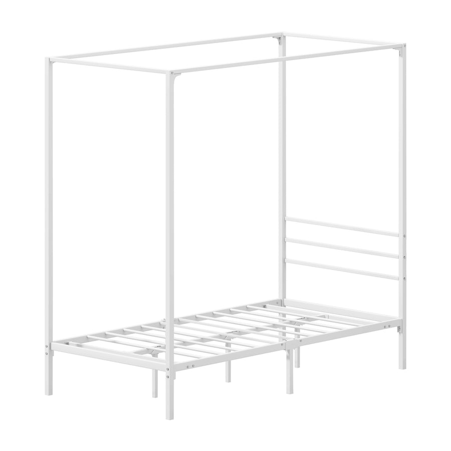 Oikiture Metal Canopy Bed Frame Single Size White, image 5