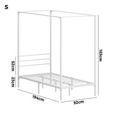 Oikiture Metal Canopy Bed Frame Single Size White - Side View