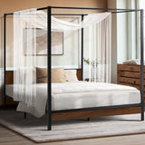 Oikiture Metal Canopy Bed Frame Queen Size Beds Platform - Top-Down View