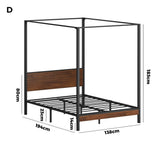 Oikiture Metal Canopy Bed Frame Double Size Beds Platform - Top-Down View