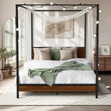 Oikiture Metal Canopy Bed Frame Double Size Beds Platform - Rear View