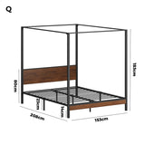 Oikiture Metal Canopy Bed Frame Queen Size Beds Platform - Front View