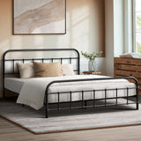 Oikiture Metal Bed Frame Double Size Railing-style Black - Top-Down View