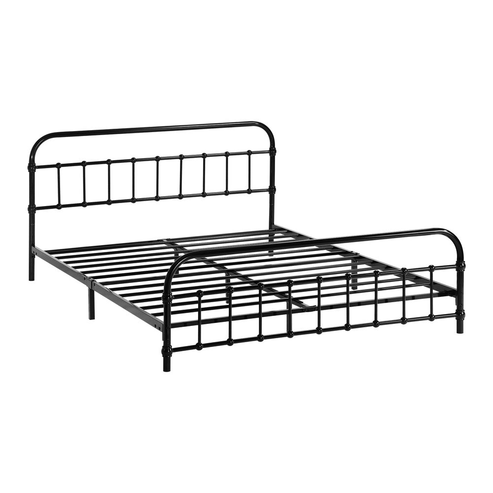 Oikiture Metal Bed Frame Double Size Railing-style Black